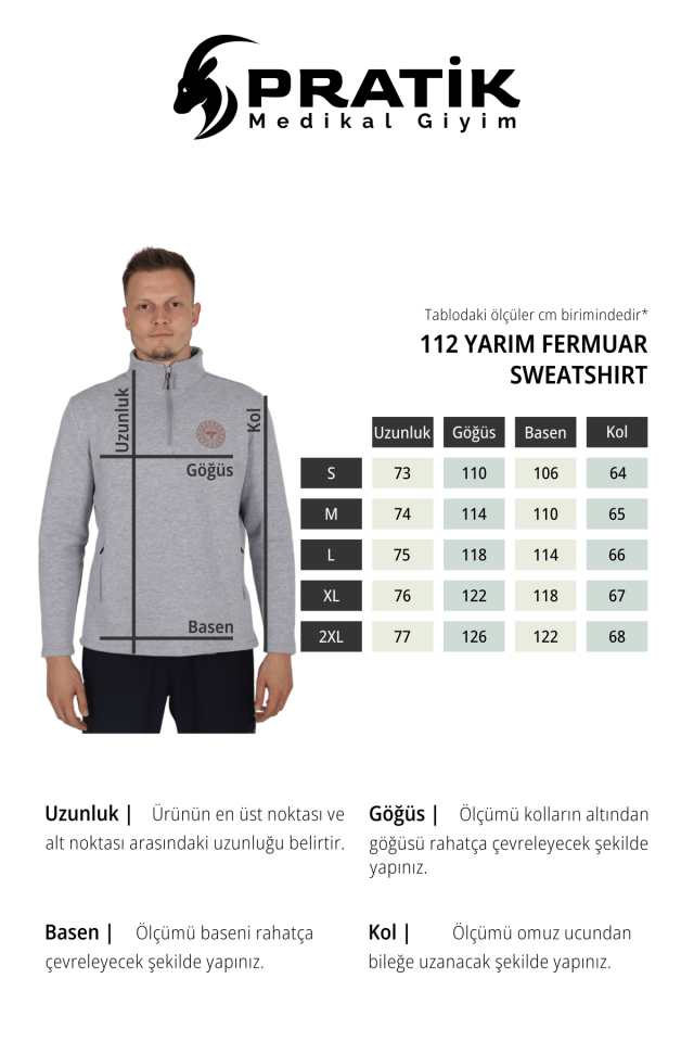 Siyah 112 Acil Sağlık Kışlık Yarım Fermuar Balıkçı Yaka Sweatshirt Unisex