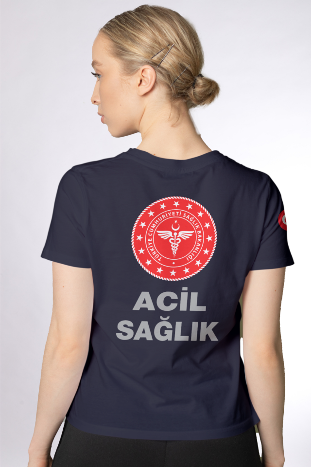 Lacivert 112 Acil Sağlık Bisiklet Yaka Tişört Unisex
