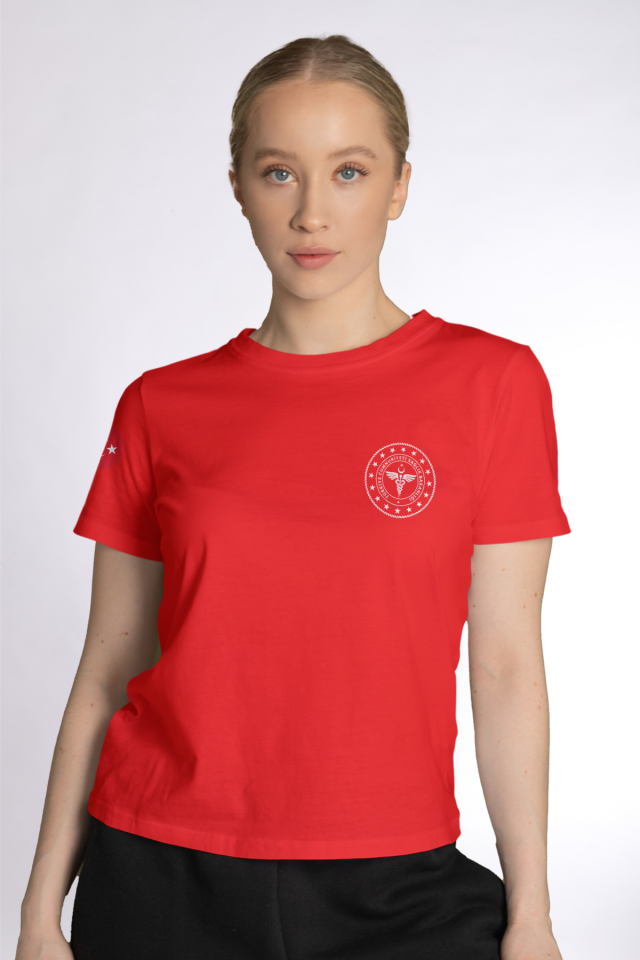 Kırmızı 112 Acil Sağlık Bisiklet Yaka Tişört Unisex