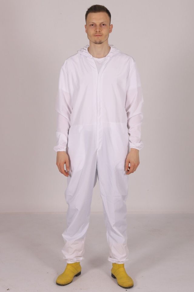 Beyaz İşçi Tulumu Balıkçı Çiftçi Bahçıvan Kuaför Laboratuvar Sıvı İtici Terletmez Kumaş Unisex XL