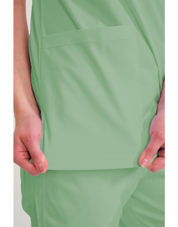 Çağla Yeşili Likralı Zarf Yaka Scrubs Doktor Hemşire Forması Takım