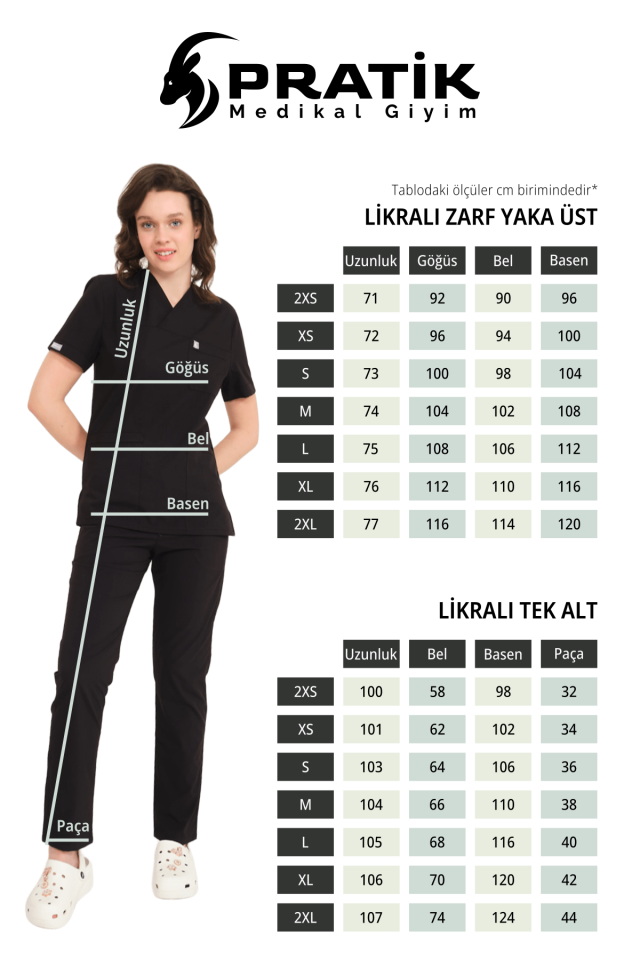 Somon Likralı Zarf Yaka Scrubs Doktor Hemşire Forması Takım