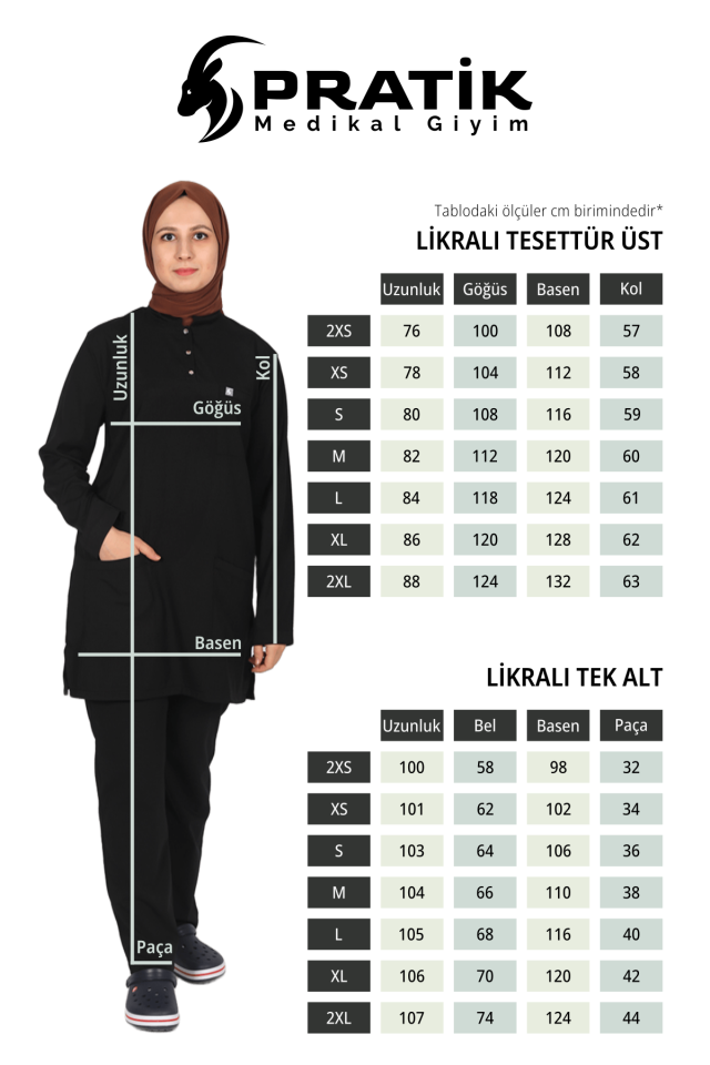 Bej Likralı Tesettür Scrubs Doktor Hemşire Forması Takım