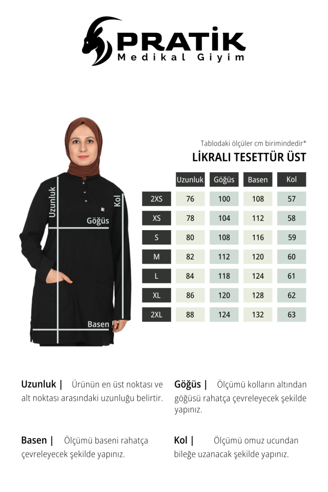 Siyah Likralı Tesettür Scrubs Doktor Hemşire Forması Tek Üst