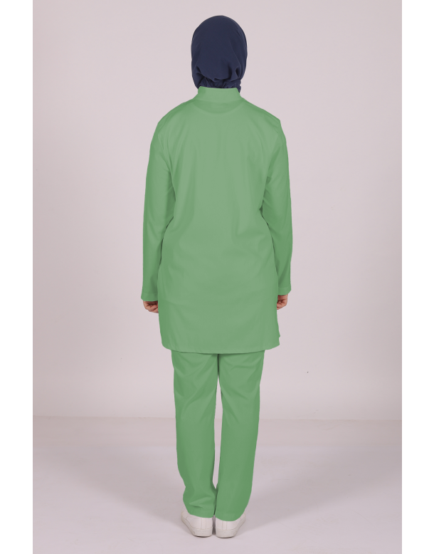 Çağla Yeşili Likralı Tesettür Scrubs Doktor Hemşire Forması Tek Üst