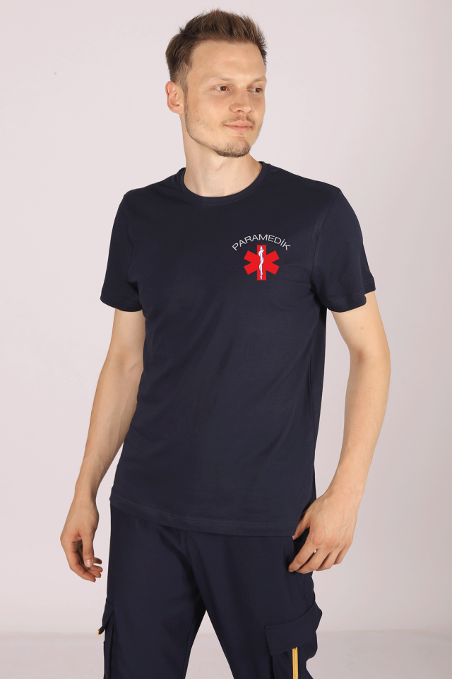 Lacivert Paramedik Bisiklet Yaka Tişört Unisex