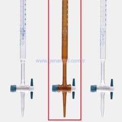 ISOLAB 018.01.010 büret - düz - amber - PTFE musluklu - AS kalite - grup sertifikalı - beyaz skala - 10 ml    1 adet = 1 adet