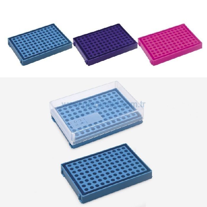 ISOLAB 089.03.012B PCR tüp standı - 96 delikli - mavi    1 adet = 1 adet