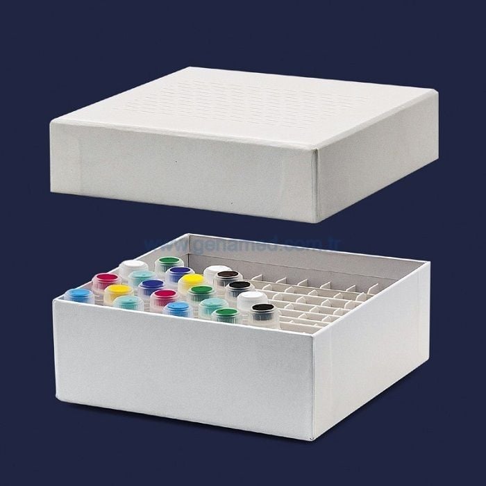 ISOLAB 092.22.102W cryo tüp kutusu - karton - 5 ml tüpler için - geçme kapaklı - beyaz    1 adet = 1 adet