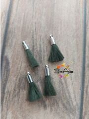 (1 adet) Gümüş Metal Uçlu Koyu Yeşil Renk Püskül - 002