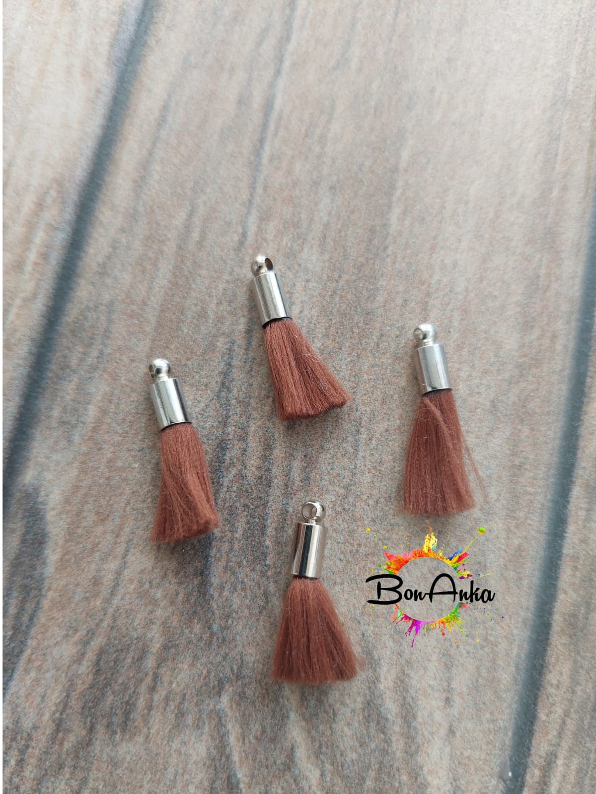 (1 adet) Gümüş Metal Uçlu Kahverengi Renk Püskül - 004