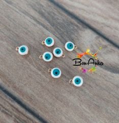 (1 adet) 316 L Çelik Beyaz Tek Kulplu Mineli Nazar