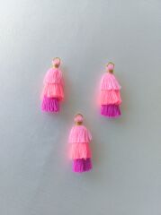 (1 adet) Neon Pembe Renk - 3 Katlı Püskül - 004
