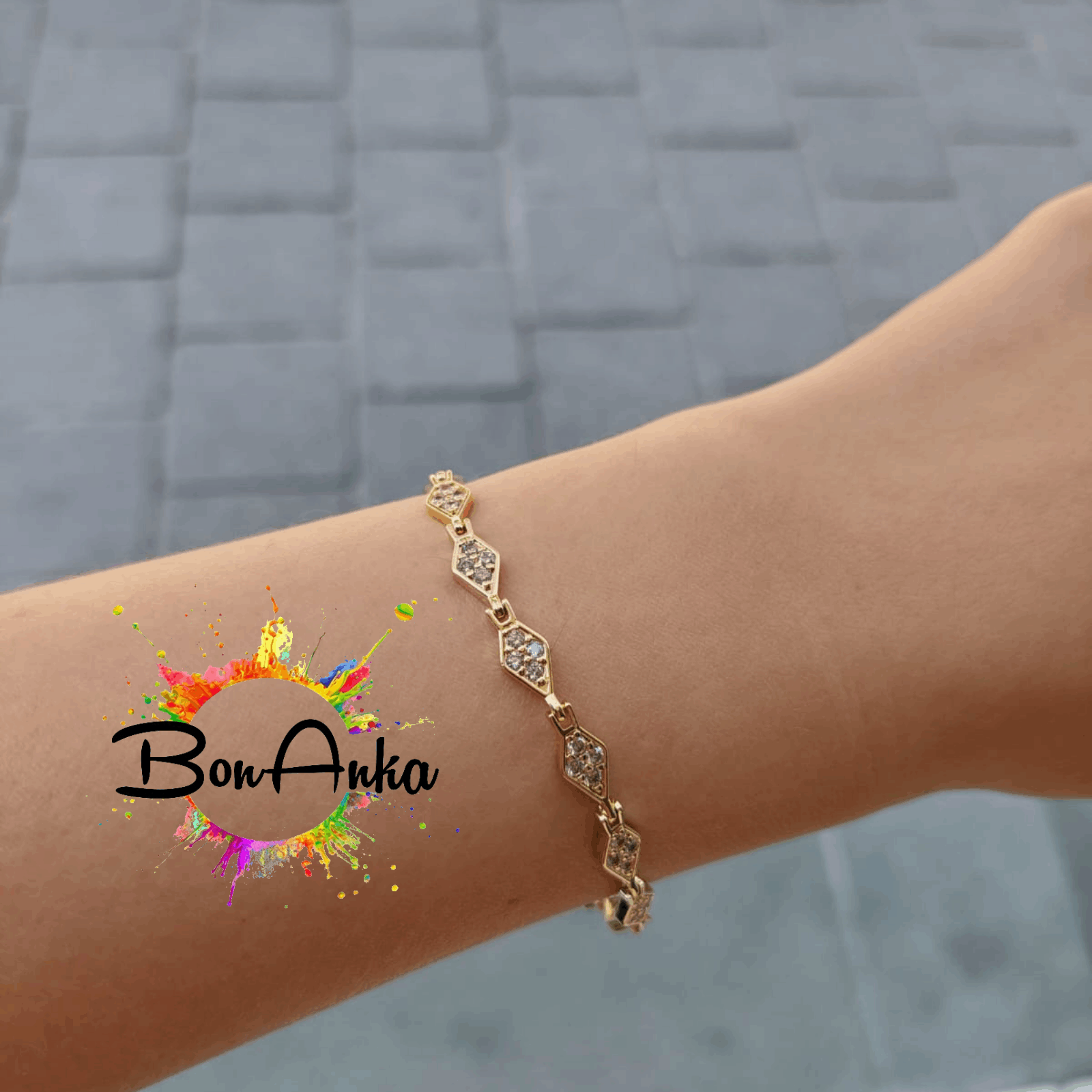 Beşgen Model Taşlı Vip Bileklik - 14K