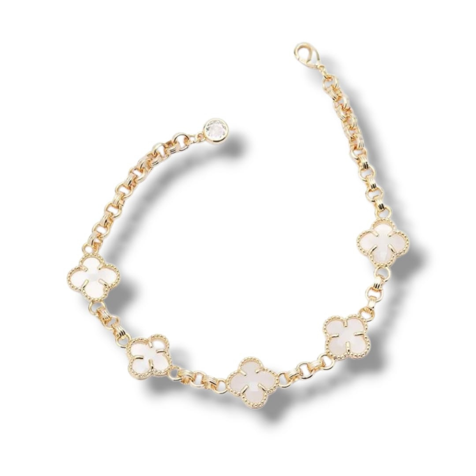 Beyaz Beşli Yonca Model Gold Vip Bileklik - 14K