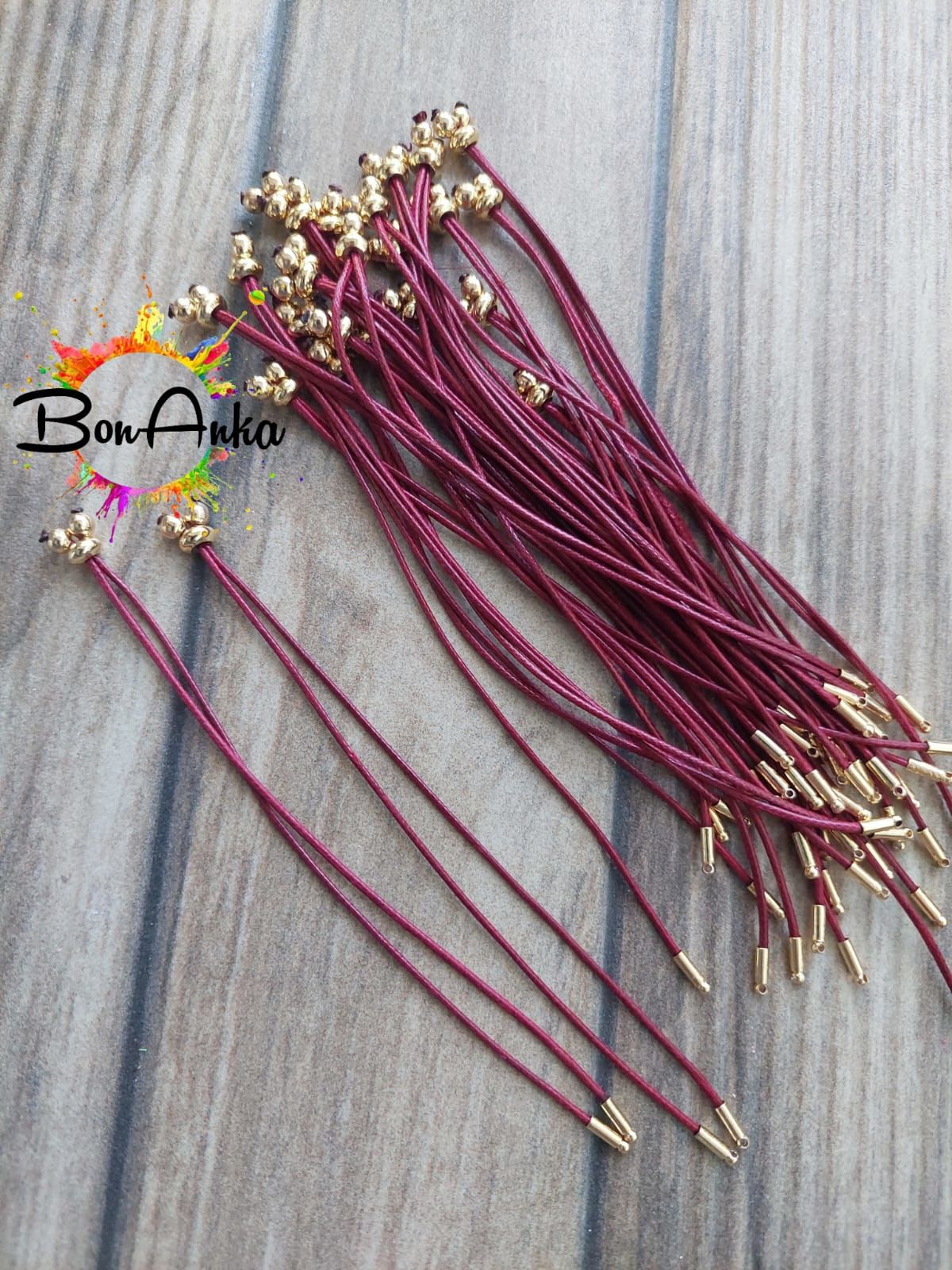 (1 adet) Bordo Renk, Gold Uçlu, Kore Asansörlü Bileklik - 020
