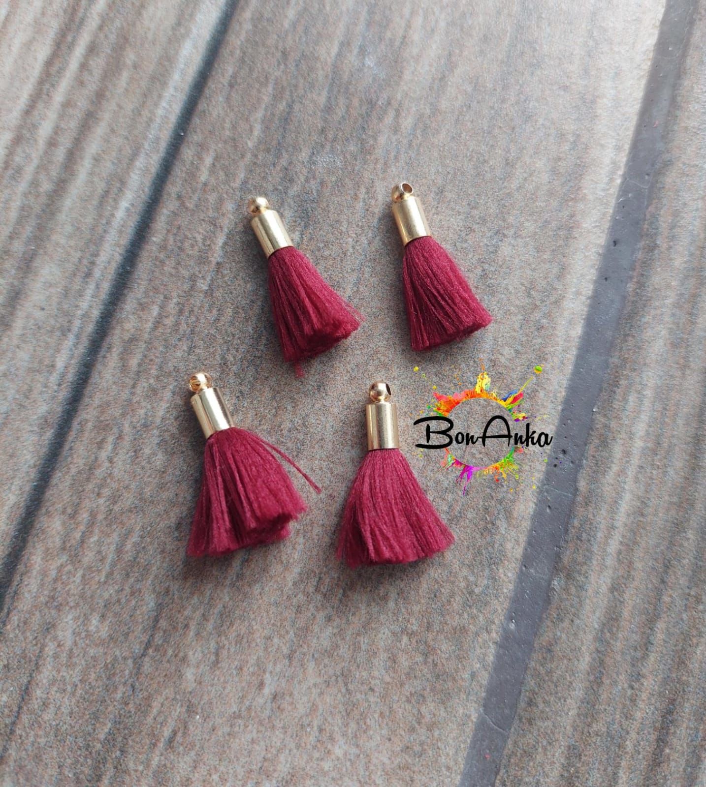 (1 adet) Gold Metal Uçlu Bordo Renk Püskül - 001