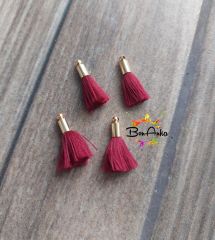 (1 adet) Gold Metal Uçlu Bordo Renk Püskül - 001
