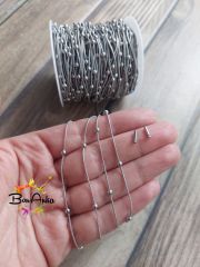 (1 metre) 316 L Çelik Gümüş Toplu Yılan Zincir ve 2 adet Kapama Kapsülü