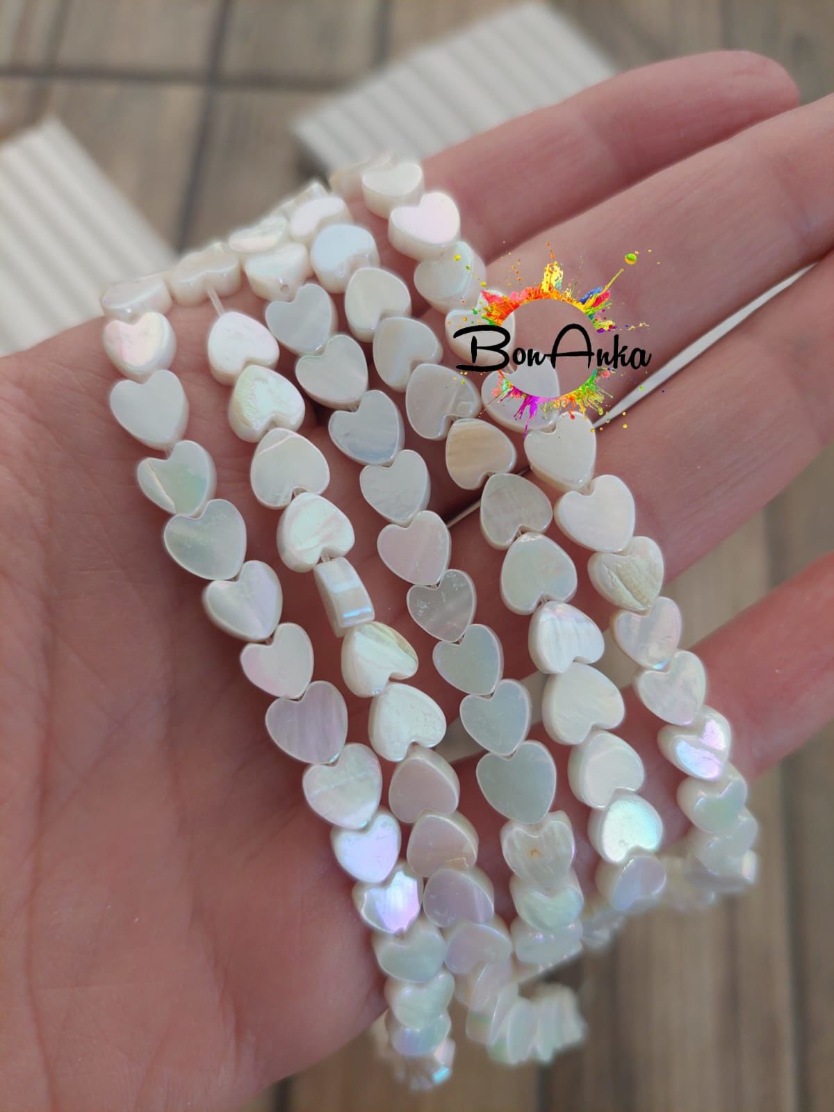 (1 dizi) 6 mm Janjanlı Sedef Kalp Doğal Taş
