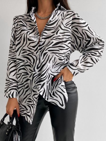 Kadın Zebra Desen Terikoton Kumaş Gömlek