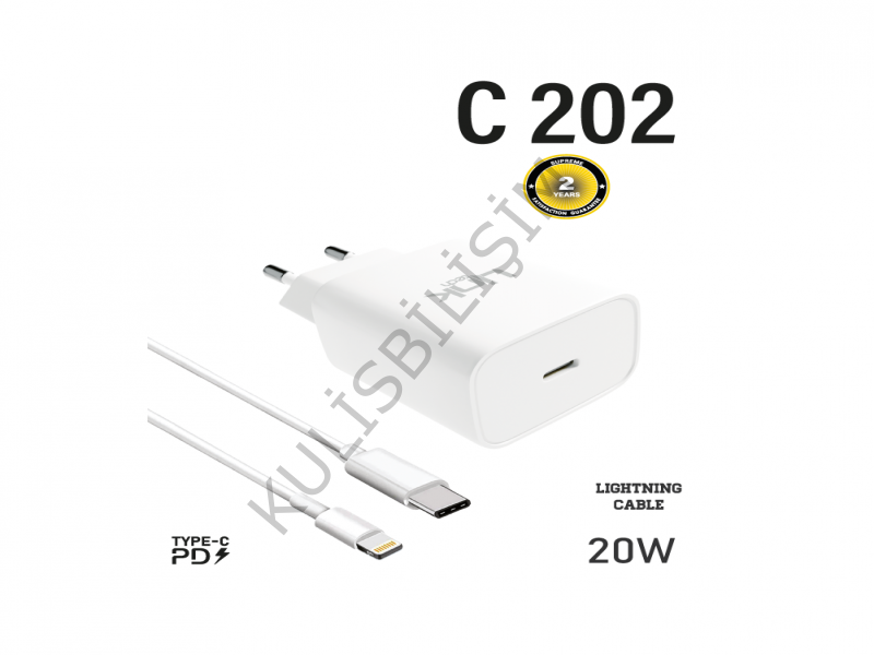 LİNKTECH C202 Safe USB-C 20W Şarj Aleti + Lightning Kablo