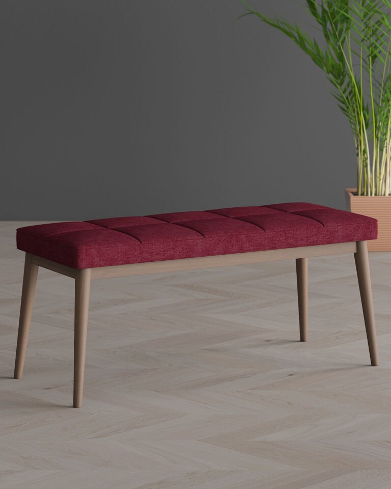 Door Front Pouf & Bench Walnut Leg CLARET red