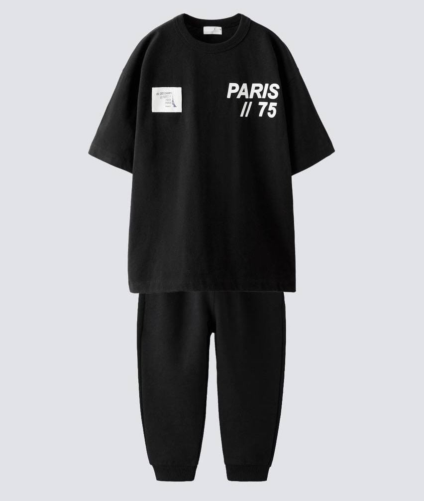 Siyah Paris Baskılı Takım