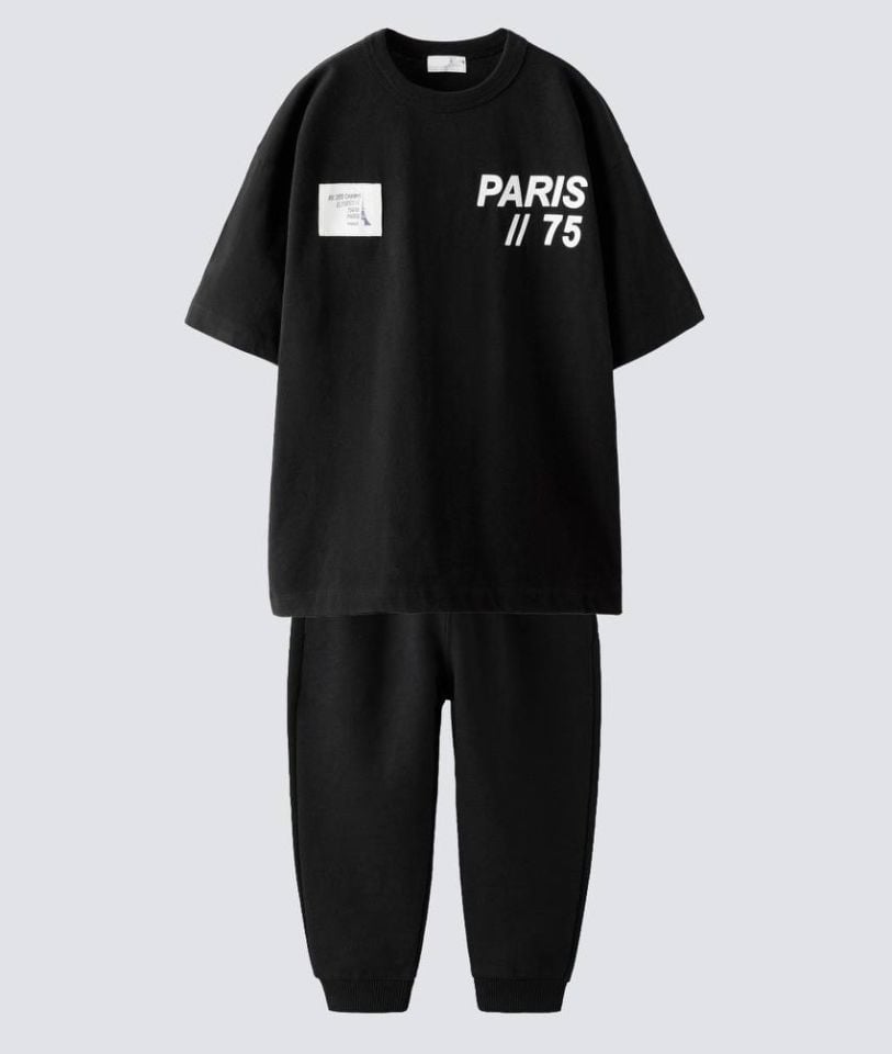 Siyah Paris Baskılı Takım