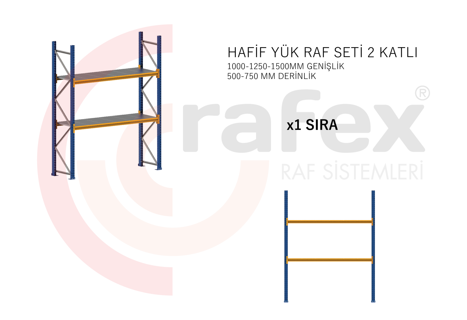 2 KATLI HAFİF YÜK RAF SİSTEMİ 1 SET 500 MM - 1000 MM