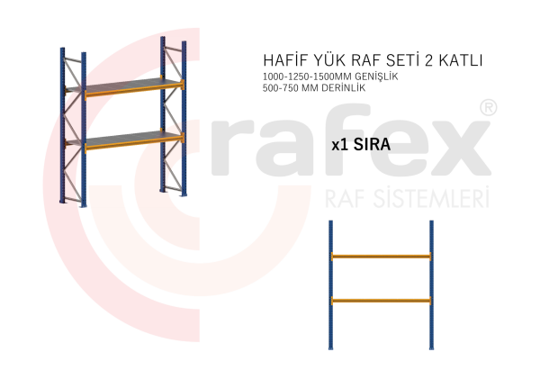 2 KATLI HAFİF YÜK RAF SİSTEMİ 1 SET 500 MM - 1000 MM