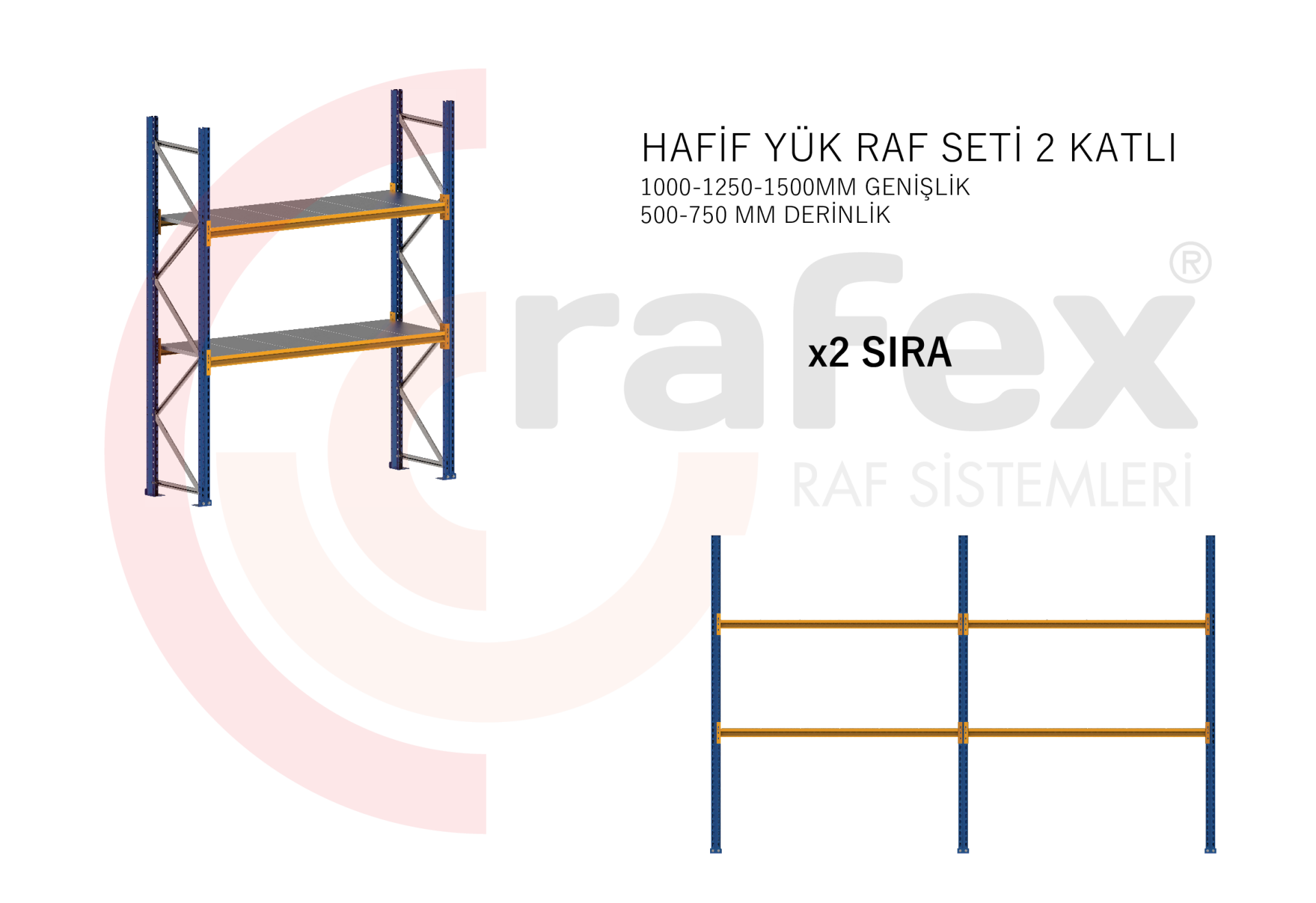 2 KATLI HAFİF YÜK RAF SİSTEMİ 2 SET
