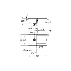 Grohe K500 Kuvars Kompozit Eviye 50 -C 86/50, Granit Gri Rengi - 31644At0