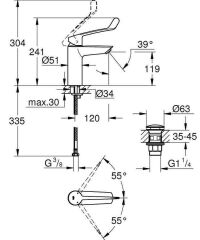 Grohe Eurosmart Tek Kumandalı Lavabo Bataryası M-Boyut - 23983003