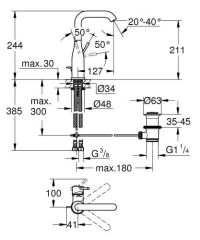 Grohe Essence Tek kumandalı lavabo bataryası 1/2''L-Boyut - 24174GL1