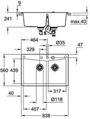 Grohe 700 Kuvars Kompozit Eviye 90 -C 83,8 / 55,9, Granit Siyah Rengi - 31657AP0