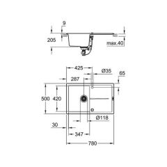 Grohe K400 Kuvars Kompozit Eviye 50 -C 78/50, Granit Gri Rengi - 31639At0