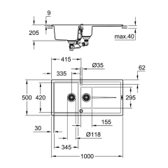 Grohe K400 Kompozit Sifon Kumandalı Eviye 31642AT0 - Siyah (SADECE İSTANBUL İÇİNE SEVK)