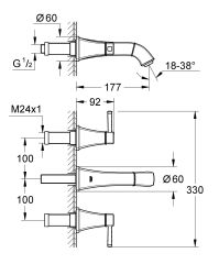 Grohe Grandera 3 Delikli Duvardan Lavabo Bataryası - 20414IG0