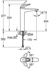 Grohe Eurostyle Tek Kumandalı Lavabo Bataryası Xl-Boyut 23570003