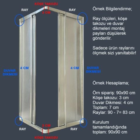 Parlak Eloksal Profil Damla Desen Mika Duşakabin Kare