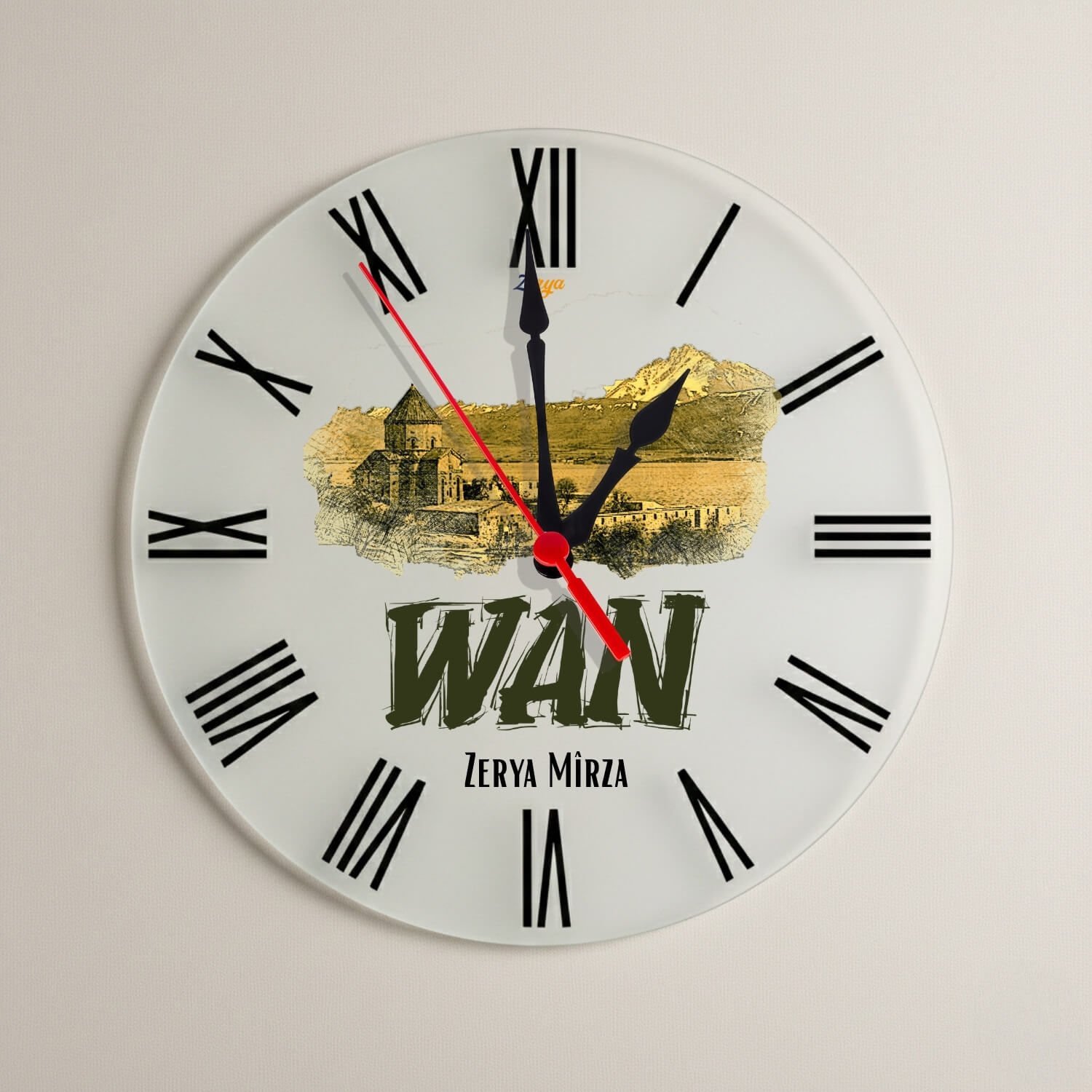 İsme Özel Wan Van Şehri Akdamar Adası Tasarımlı Roma Rakamlı Duvar Saati