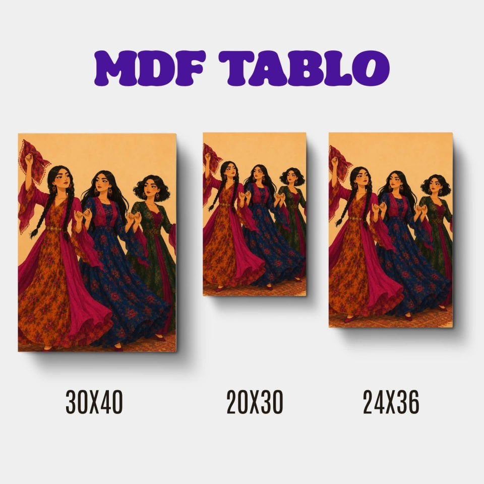 Jin Jiyan Azadi Halay Çeken Kadınlar Motifli Tasarımlı Duvar Dekoratif Mdf Ahşap Retro Poster Tablo