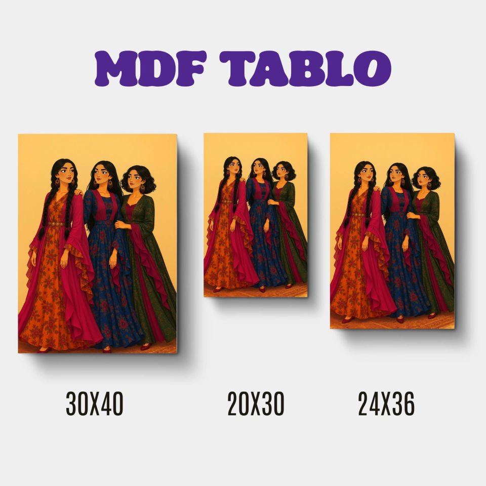 Jin Jiyan Azadi Yöresel Kıyafetli Kadınlar Motifli Tasarımlı Duvar Dekoratif Mdf Ahşap Retro Poster Tablo