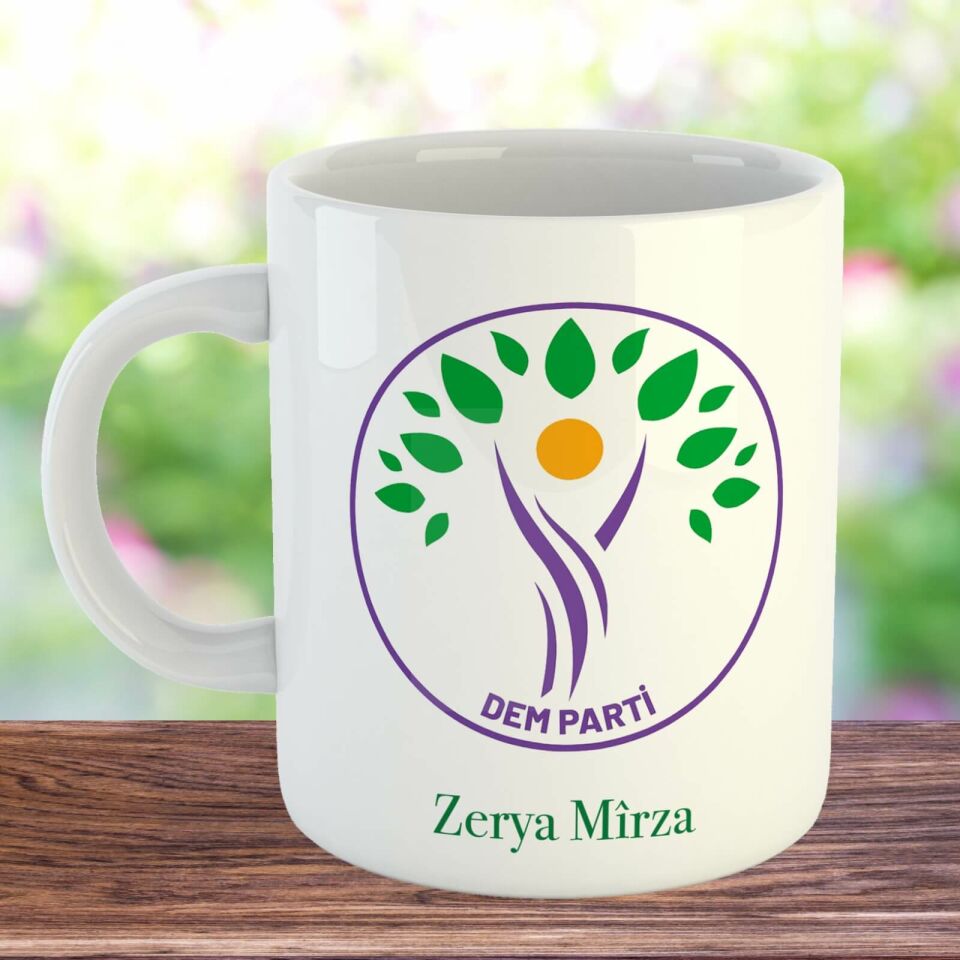Kişiye Özel DEM Parti Tasarımlı Porselen Kupa Bardak - İsme Özel DEM Parti Kupası