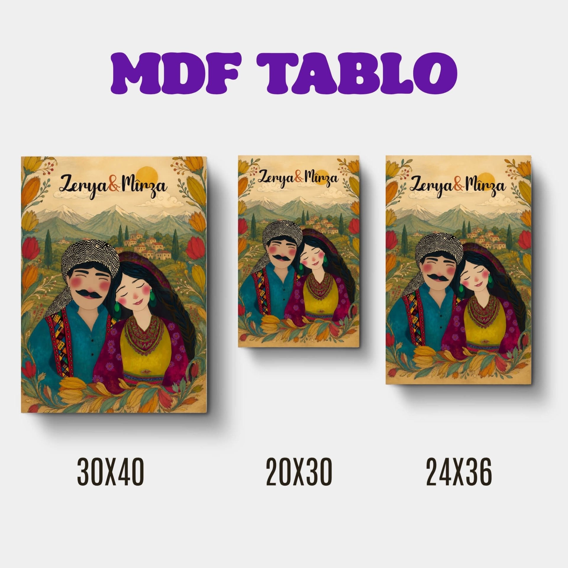 İsme Özel Mem û Zin Gülümseyen Motifli Tasarımlı Duvar Dekoratif Mdf Ahşap Retro Poster Tablo