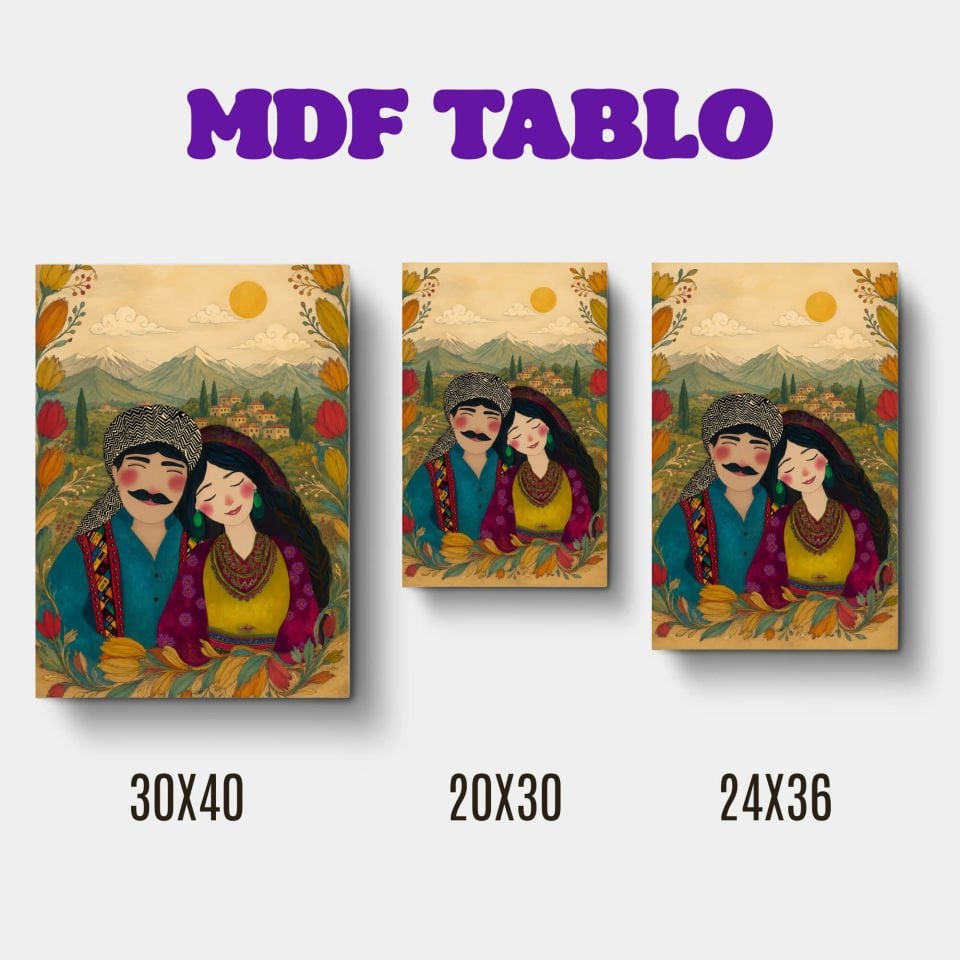 Mem û Zin Gülümseyen Motifli Tasarımlı Duvar Dekoratif Mdf Ahşap Retro Poster Tablo