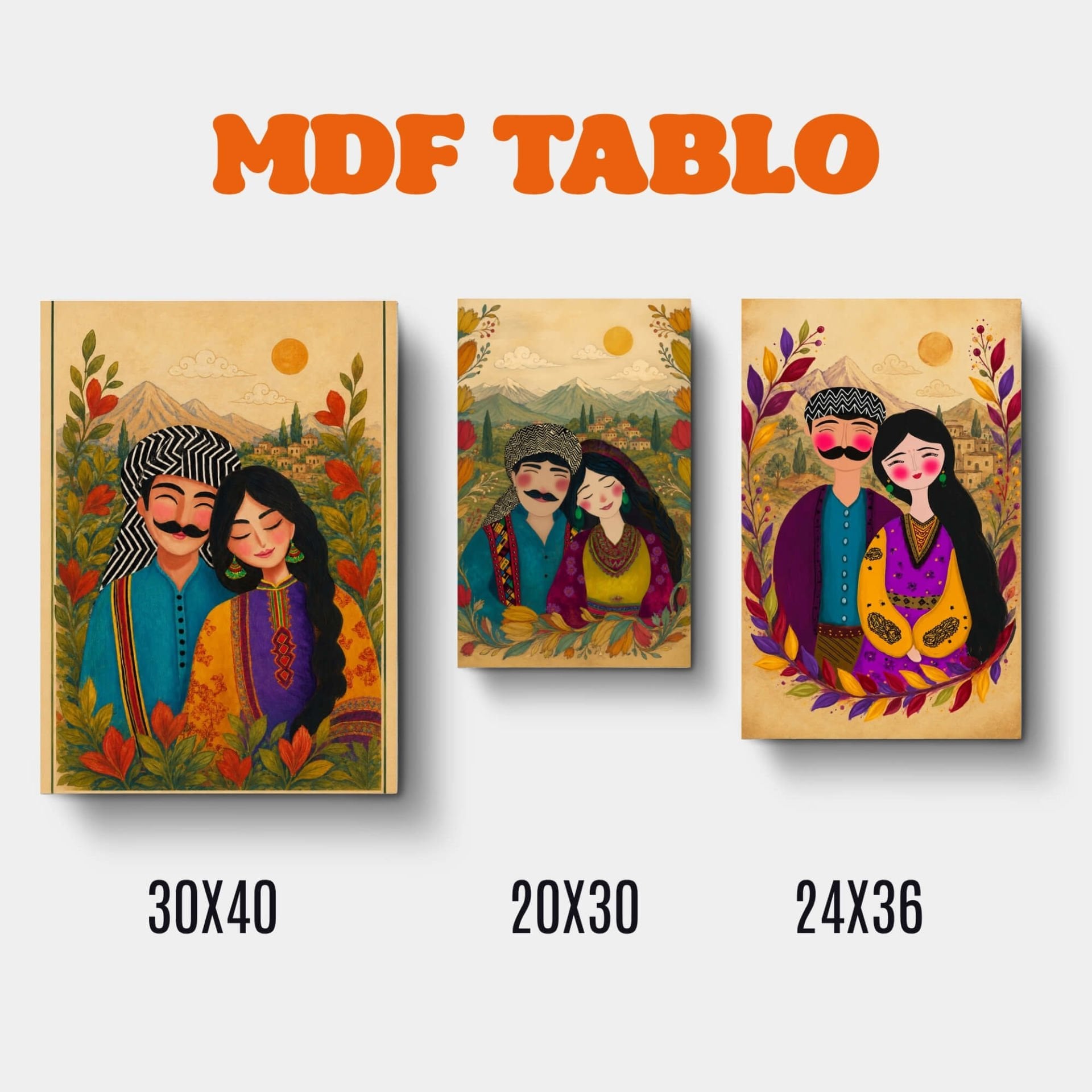 Mem û Zin Motifli Tasarımlı Duvar Dekoratif Mdf Ahşap Retro Poster Tablo SETİ