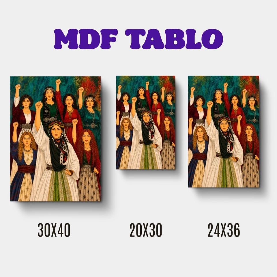 Jin Jiyan Azadi Direnen Kadınlar Motifli Tasarımlı Duvar Dekoratif Mdf Ahşap Retro Poster Tablo