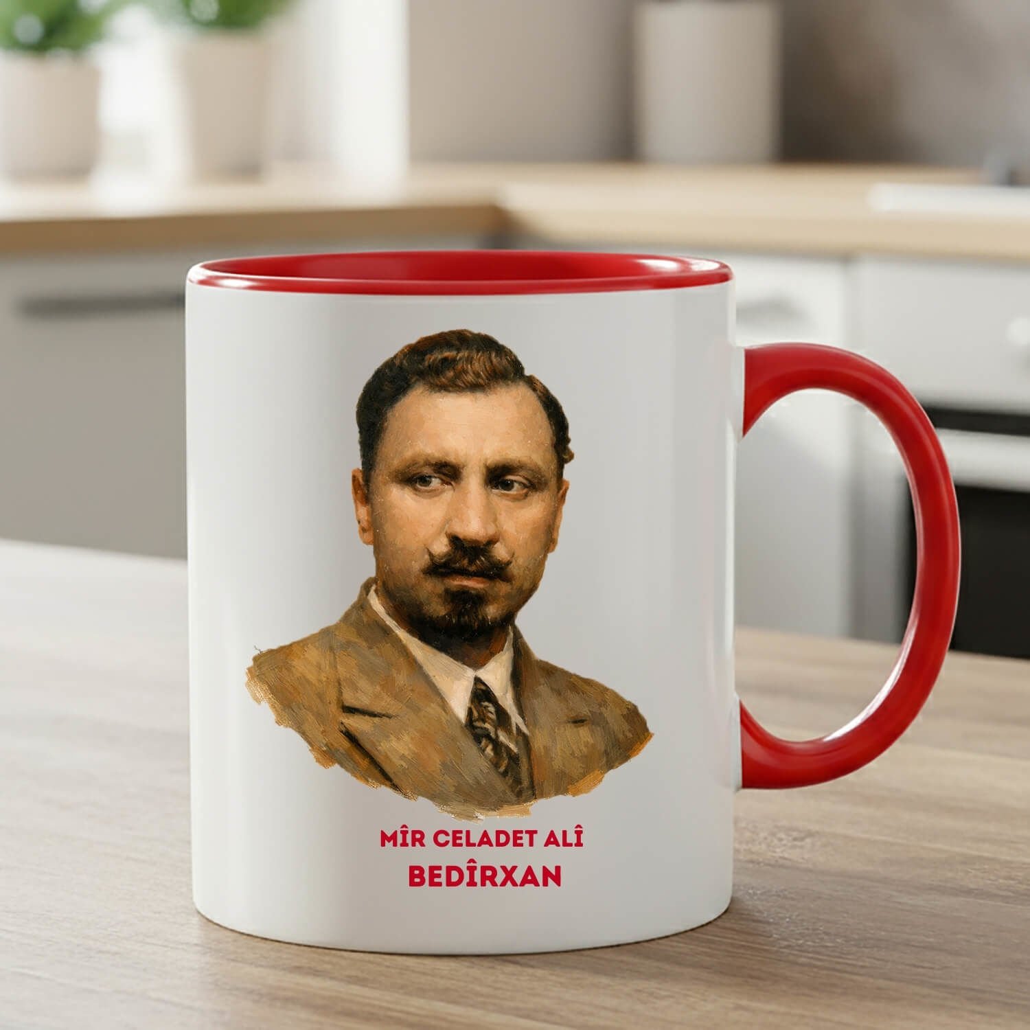 Kupaya Celadet Bedirxan - Celadet Ali Bedirhan Resimli Klasik Kırmızı Renkli Kupa Bardak